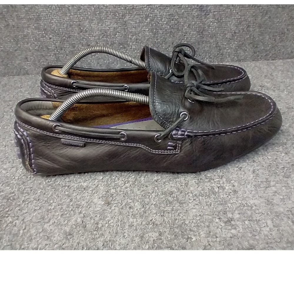 Hush Puppies Leather Driving Loafers Womens 11 Grey Purple Pebble Sole Moccasins